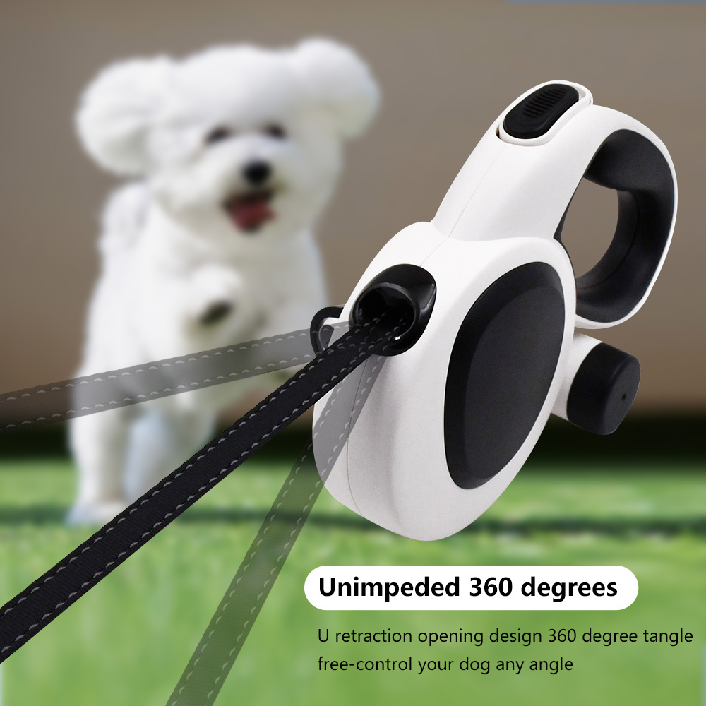 Led Light Up Pet Running Lead Retractable Dog Leash With Flashlight And Poop Bag Dispenser