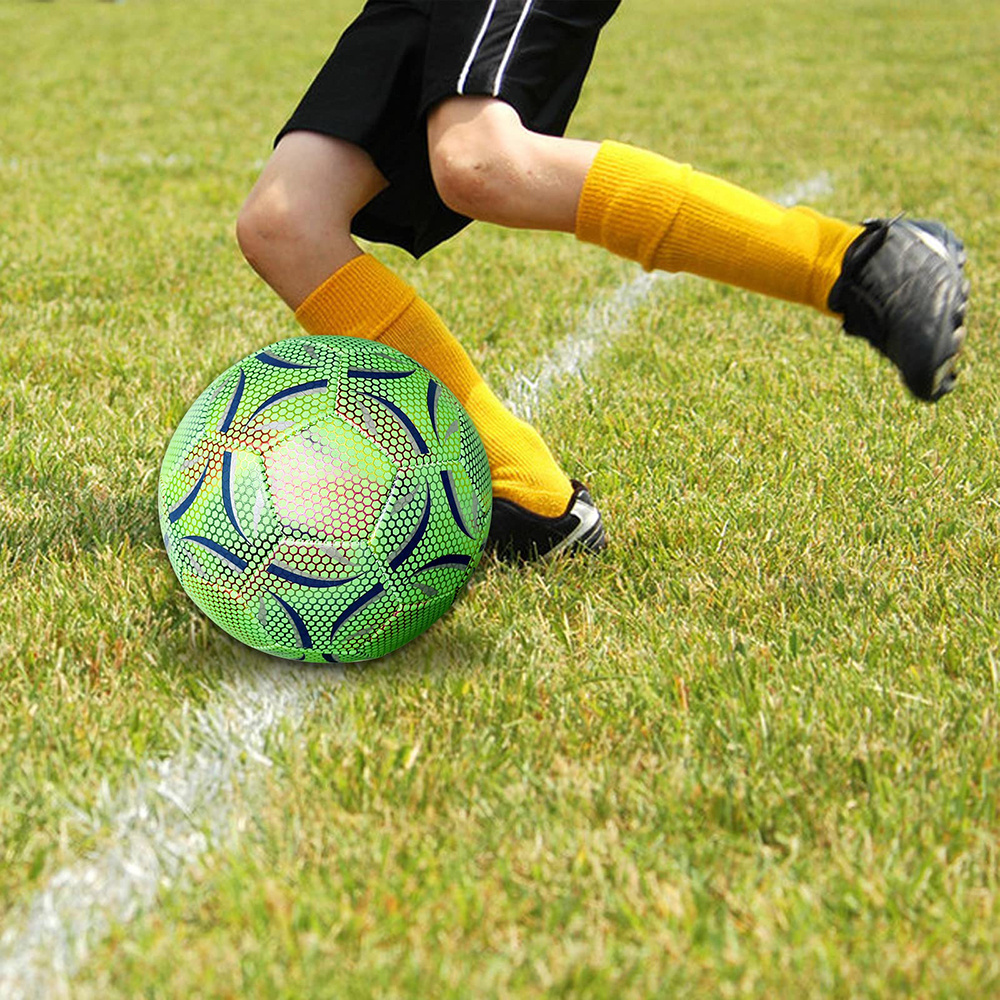 Glowing in the dark Reflective Official light up holographic leather Soccer Ball