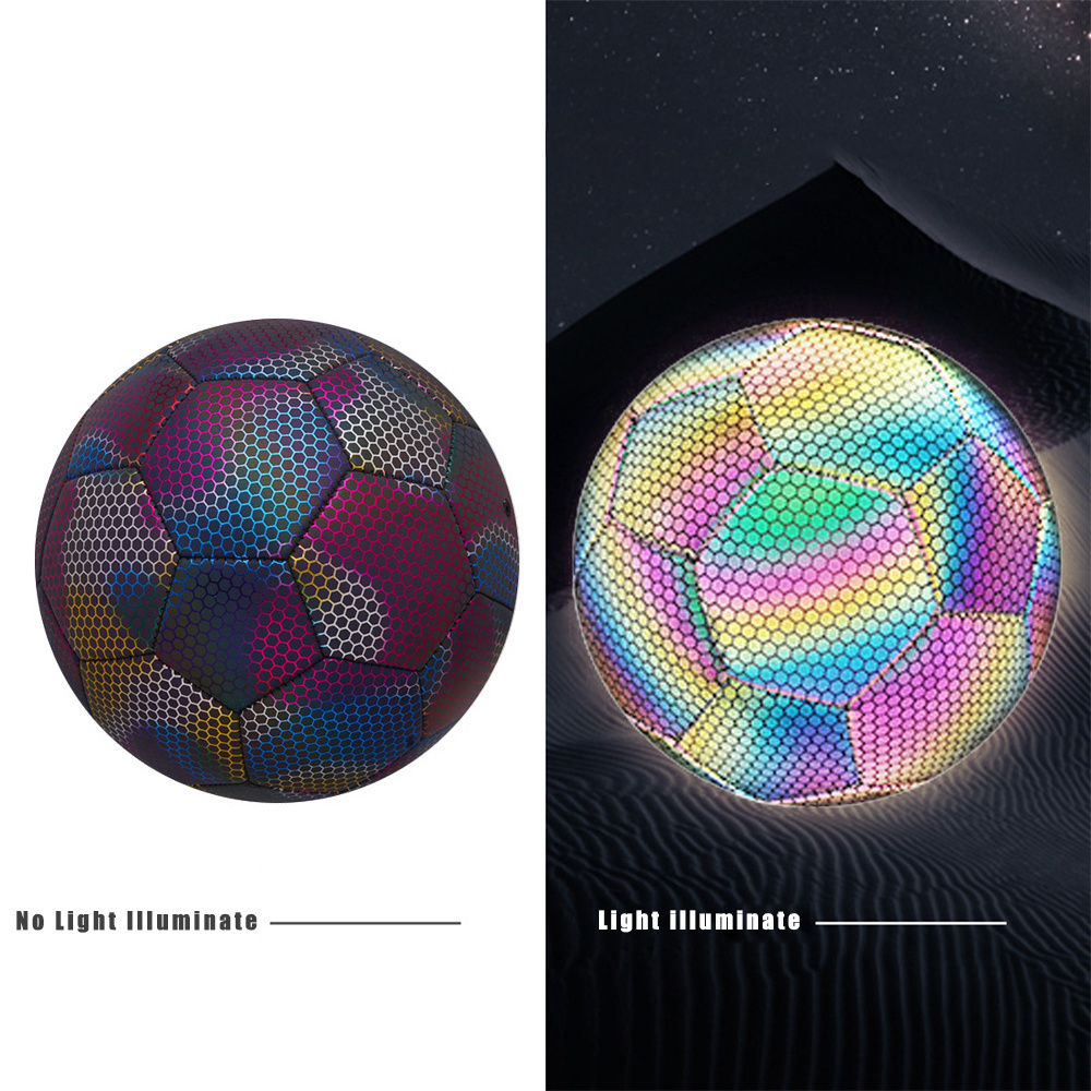 Kuer Custom Logo Glowing Reflective Holographic Soccer Ball Light Up Footballs Luminous Soccer Ball