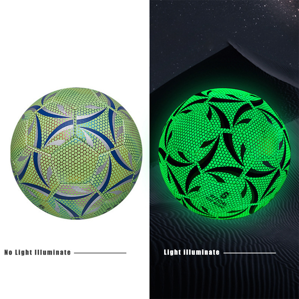 Kuer Custom Logo Glowing Reflective Holographic Soccer Ball Light Up Footballs Luminous Soccer Ball