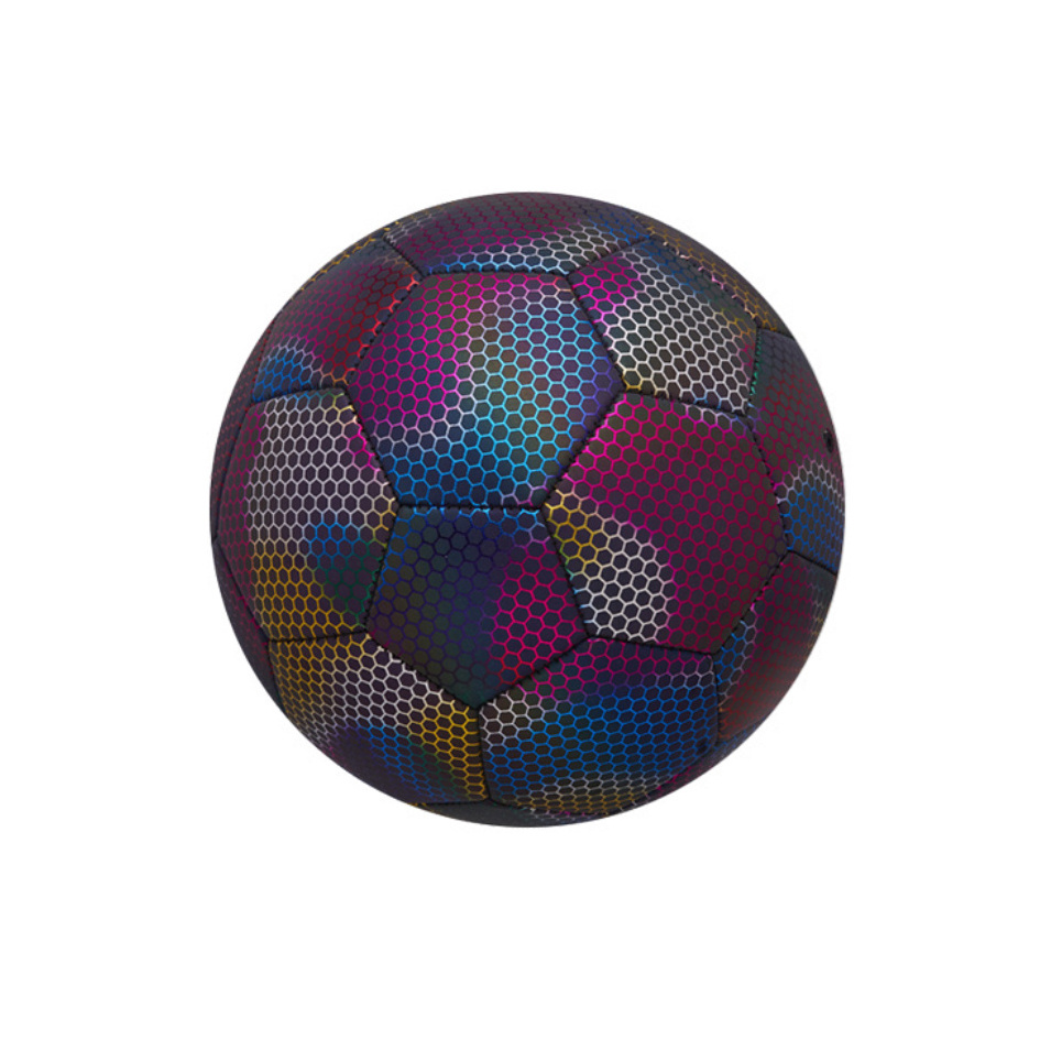 Kuer Custom Logo Glowing Reflective Holographic Soccer Ball Light Up Footballs Luminous Soccer Ball