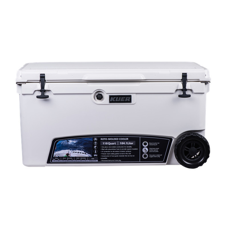 Wholesale 110QT large size ice chest coolers rotomolded LLDPE  portable cooler box with wheel