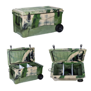 Manufacturer wholesale new design camo color Portable Insulated beverage  rotomolded coolers With Trolley Wheel Handle