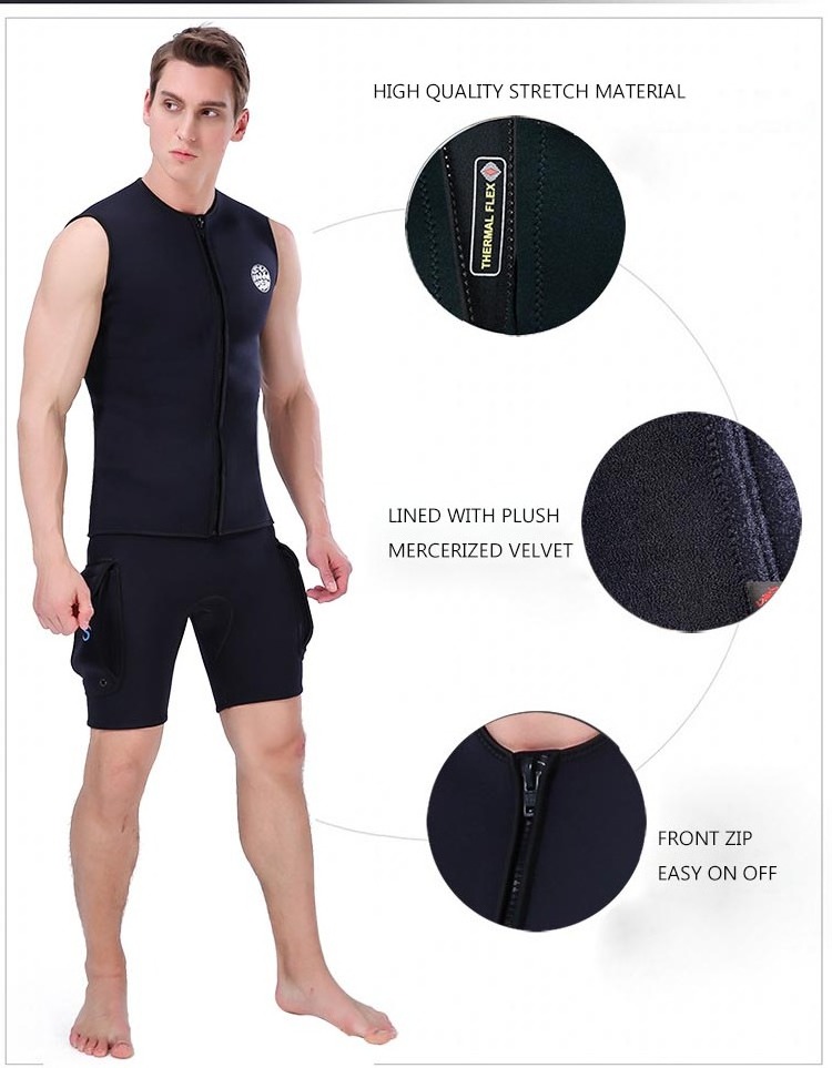 Wholesale Men Women Wetsuit Vests Sleeveless Chaleco De Neopreno Velvet Scuba Diving Wet Suit 3mm Zippered Neoprene Surf Vest