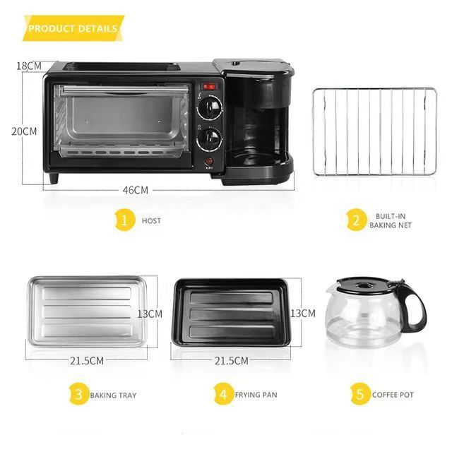 3 in 1 Breakfast Makers Multi-function With Frying Pan, Coffee maker, Toast Grill Maker for home Appliances