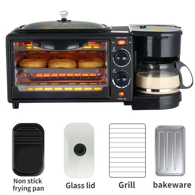 3 in 1 Breakfast Makers Multi-function With Frying Pan, Coffee maker, Toast Grill Maker for home Appliances