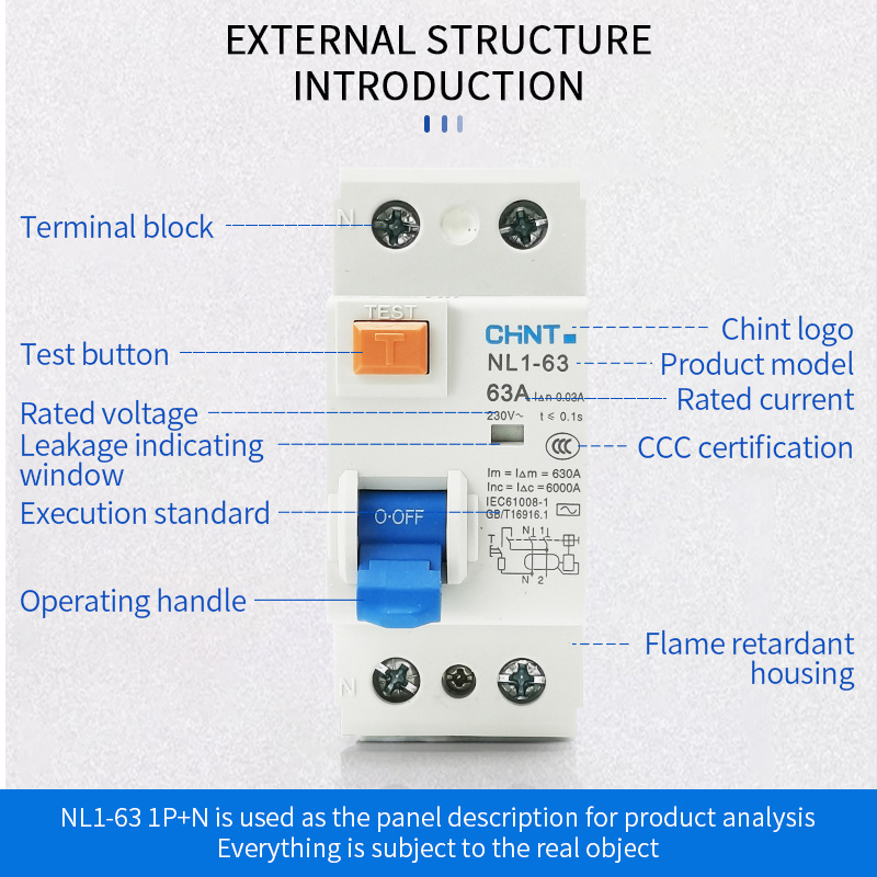 CHINT original AC Electromagnetic RCCB NL1-63 2P 4P Double Pole 25A 63A Residual Current Operated Circuit Breaker