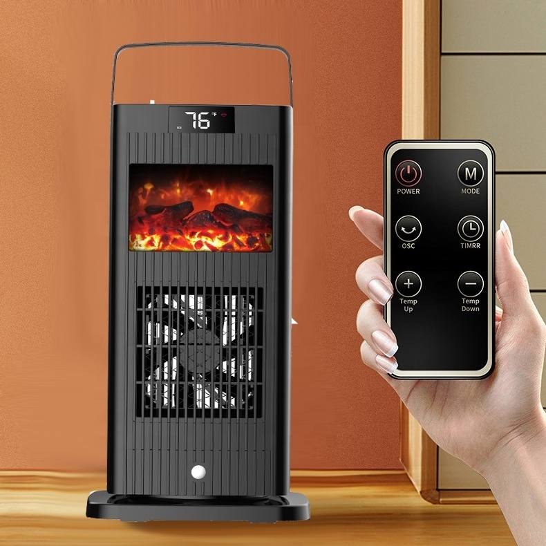 Fireplace Heater Customizable Multipurpose PTC Heating Element Tower Standing Heater For Winter With 3D Flame Electric