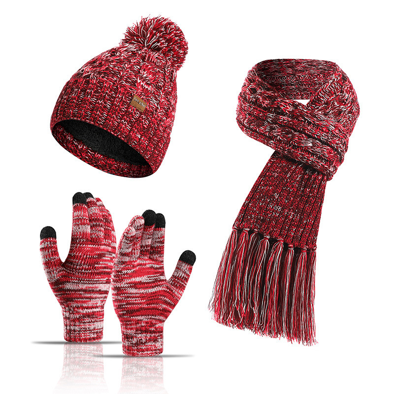 Winter Warm Beanie Hat Scarf Gloves 3 PCS Set For Women Men Slouchy Thick Knit Skull Cap Touch Screen Mittens Tassel Scarves