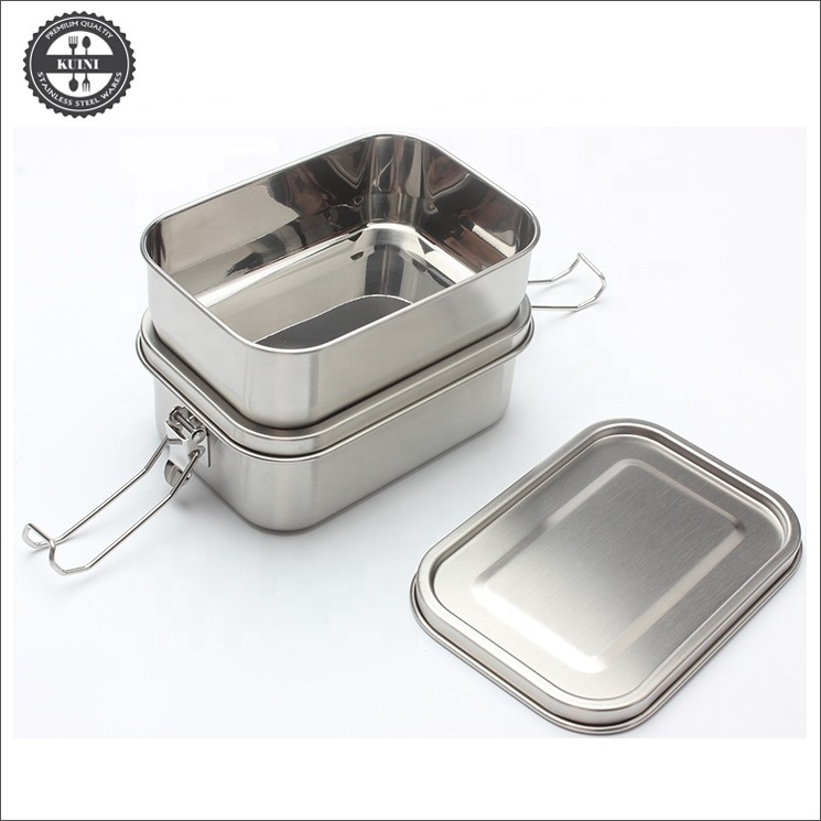 Dual Tiers Rectangular Stainless Steel  Lunch Box With Lock