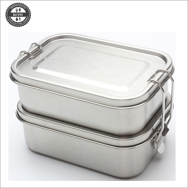 Dual Tiers Rectangular Stainless Steel  Lunch Box With Lock