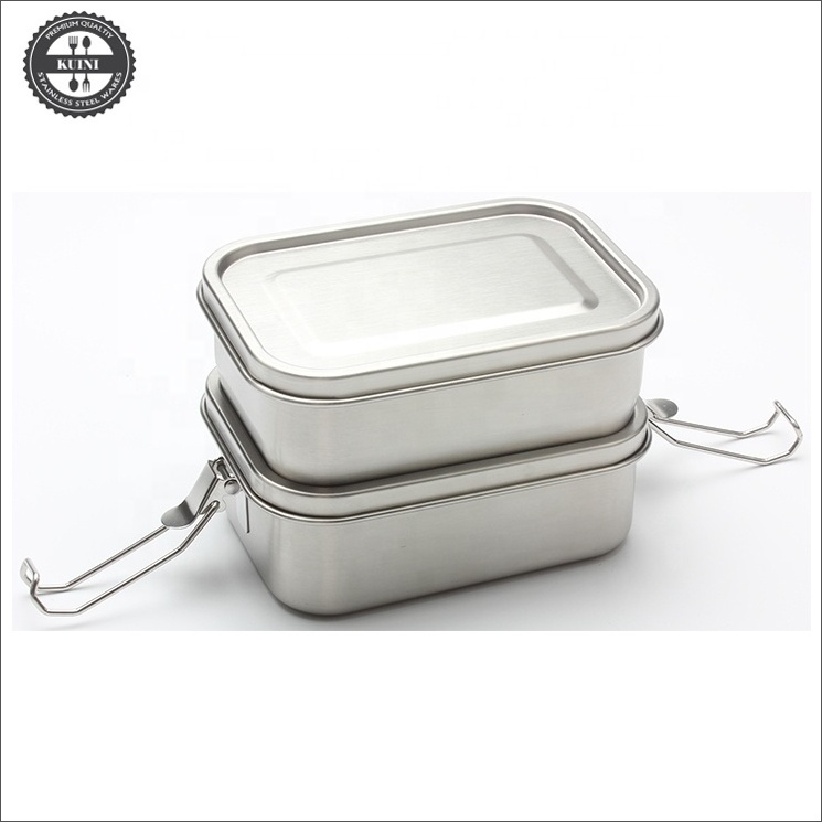 Dual Tiers Rectangular Stainless Steel  Lunch Box With Lock