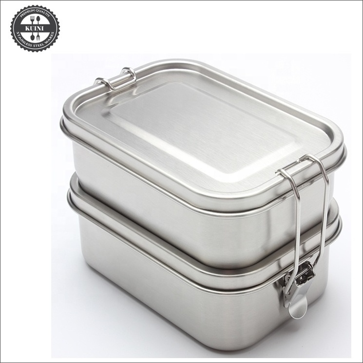 Dual Tiers Rectangular Stainless Steel  Lunch Box With Lock