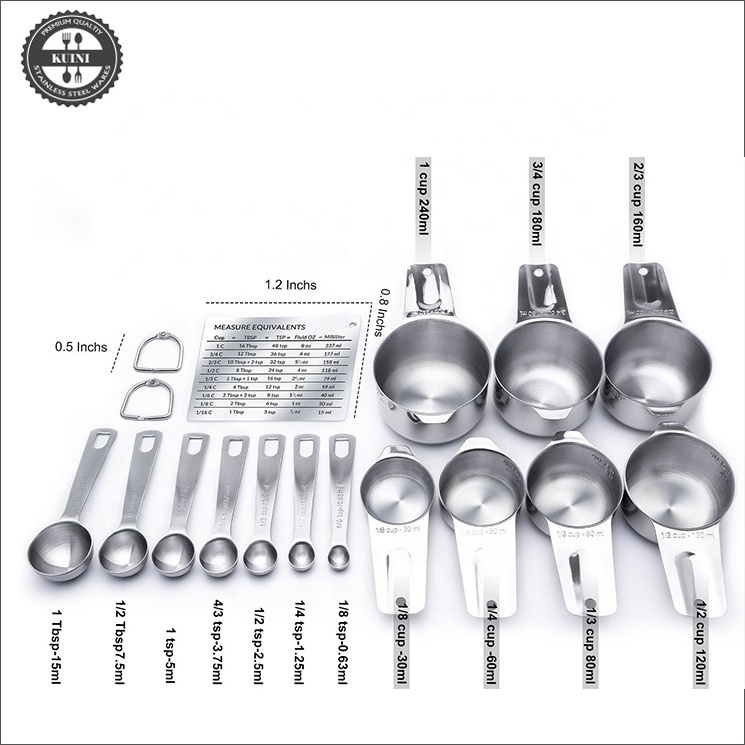 18/8 Stainless Steel 15 Pcs Measuring Cups And Measuring Spoons Set