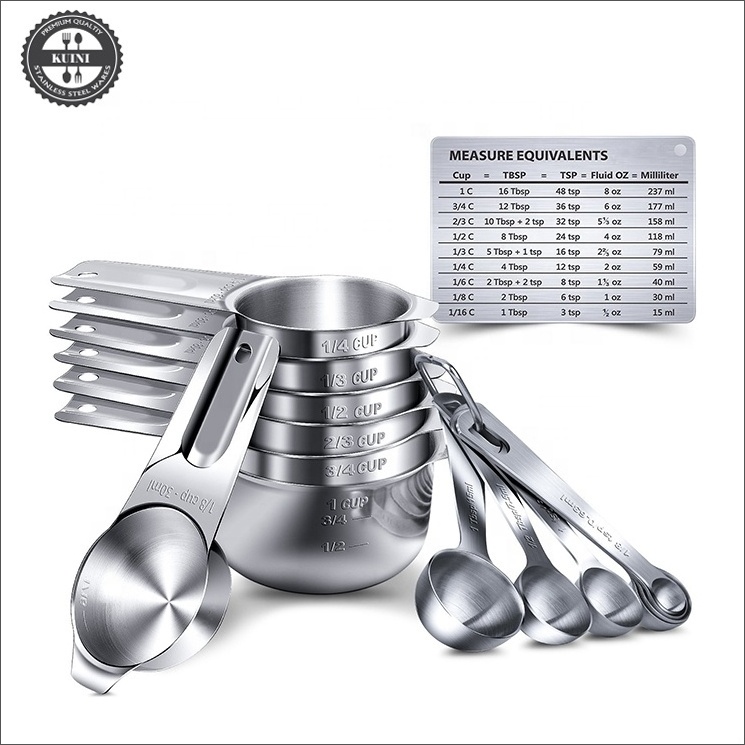 18/8 Stainless Steel 15 Pcs Measuring Cups And Measuring Spoons Set