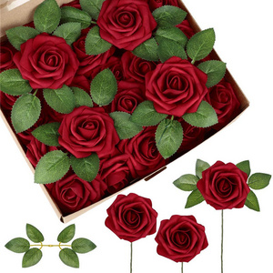 2024 25Pcs/Box  Artificial Foam Rose Flowers with Stem for Cake Decoration Foam Rose Bulk Wholesale 8cm