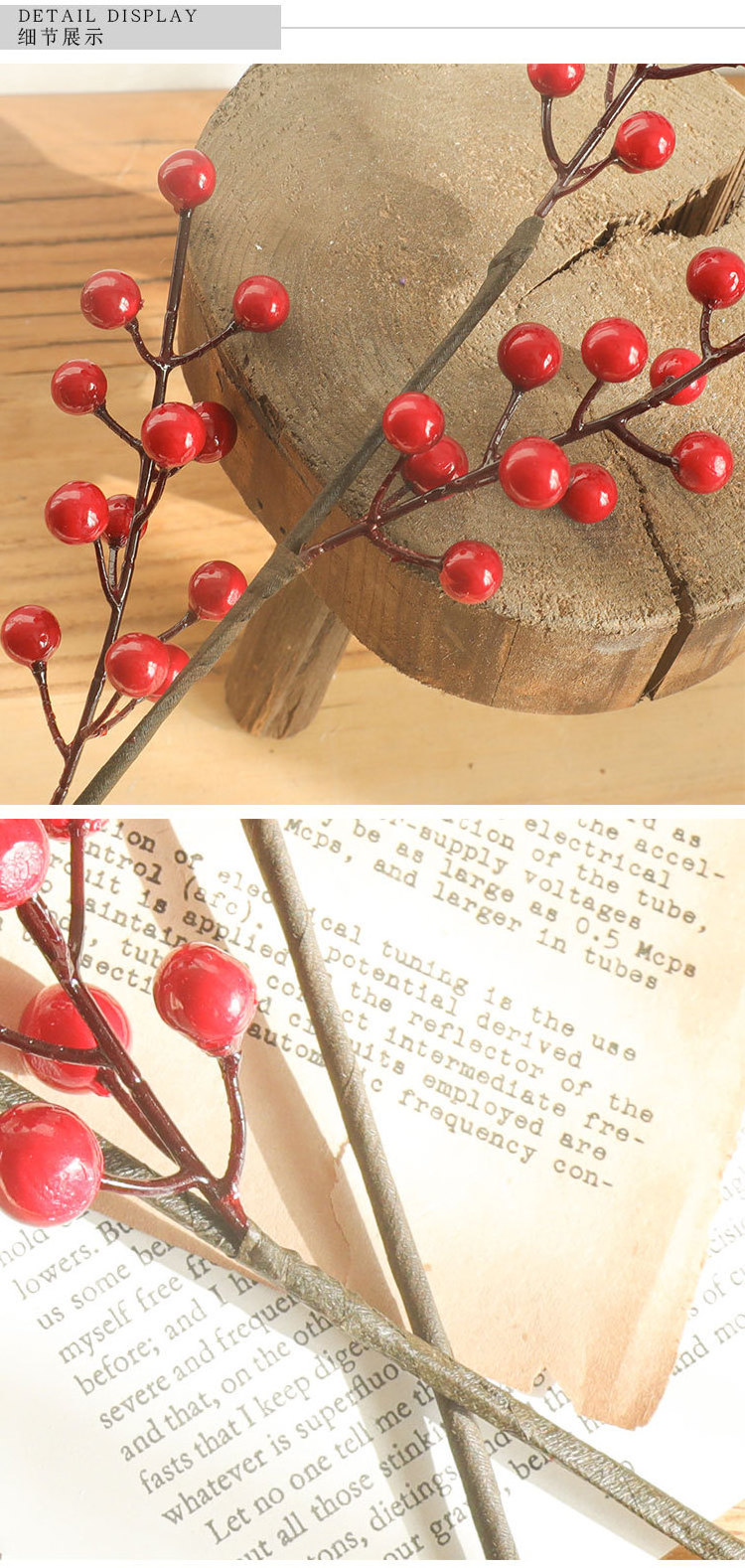 2024 Red Artificial Berry Stem  Christmas Holly Berry Branches fake plant for Floral Home DIY Crafts