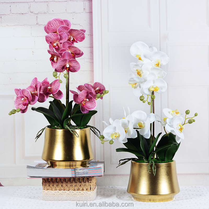 Real Touch Orchid Arrangement Fake Faux Artificial Red Phalaenopsis Orchid Flower Plant Pot