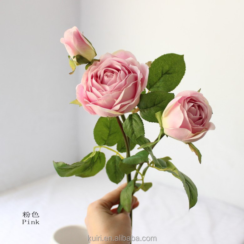 2024 Artificial Cheap Flower bouquet 3 Flowers Head Artificial Roses White Silk Fake Roses for valentine's day