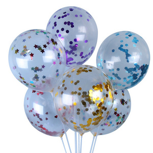 2024 12inch 2.8g Latex Transparent Ballon Metallic Golden Confetti Balloon with Red Blue and Silver confetti