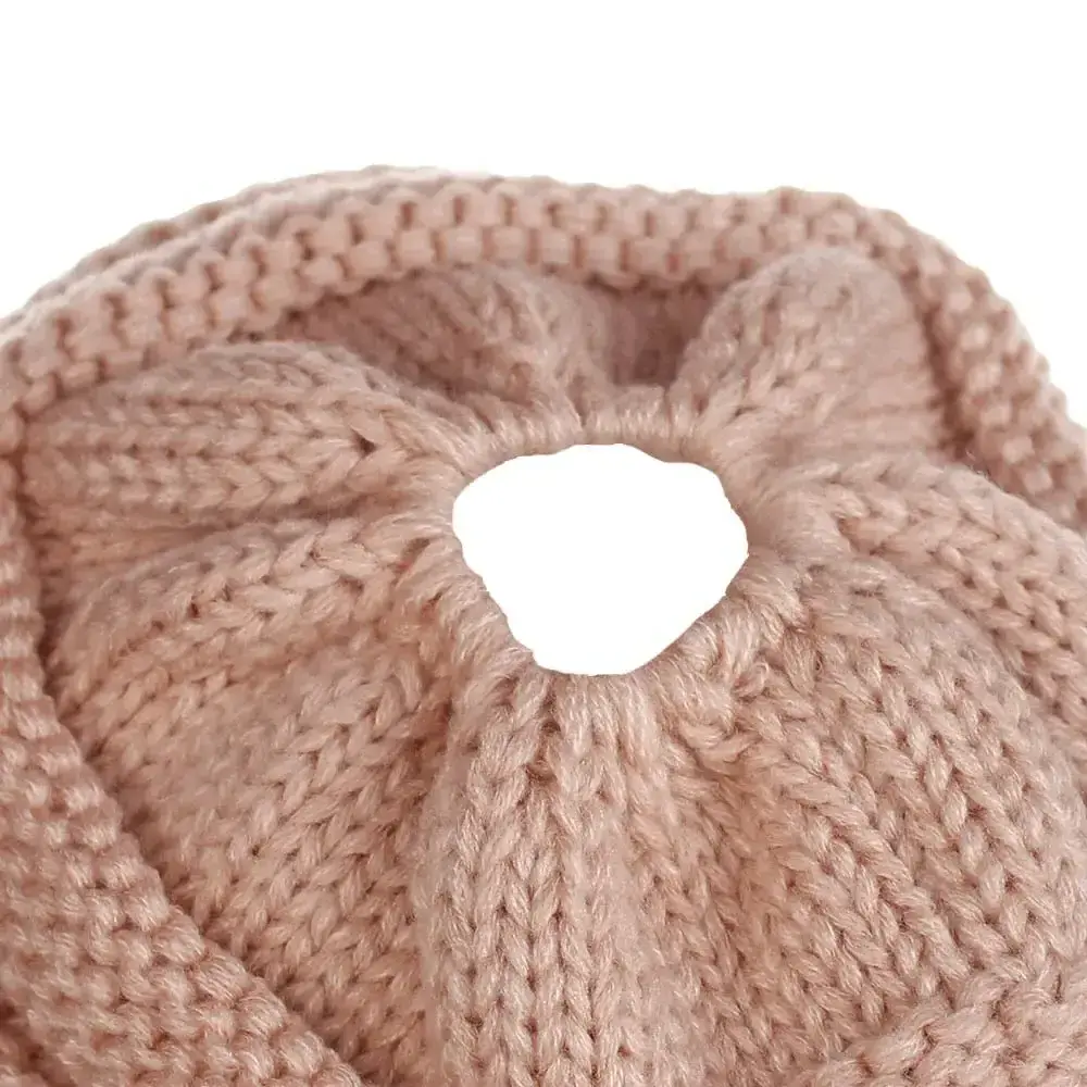 Winter outdoor sports fashion women's knitted hat hollow ponytail beanie warm beanie