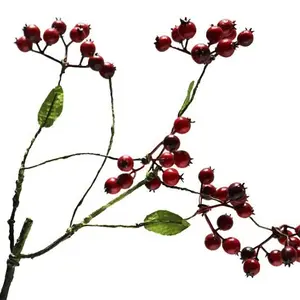 2024 wholesale christmas decoration branches leaves red berries picking christmas decoration artificial flower manufacturers