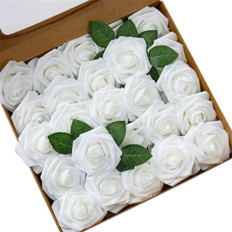 2024 25Pcs/Box  Artificial Foam Rose Flowers with Stem for Cake Decoration Foam Rose Bulk Wholesale 8cm