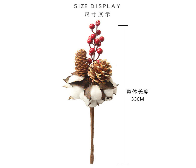 33cm Fake Artificial Red Berry Pine Cones Stems Cotton Picks Branch For Christmas Garland Decorations and Holiday