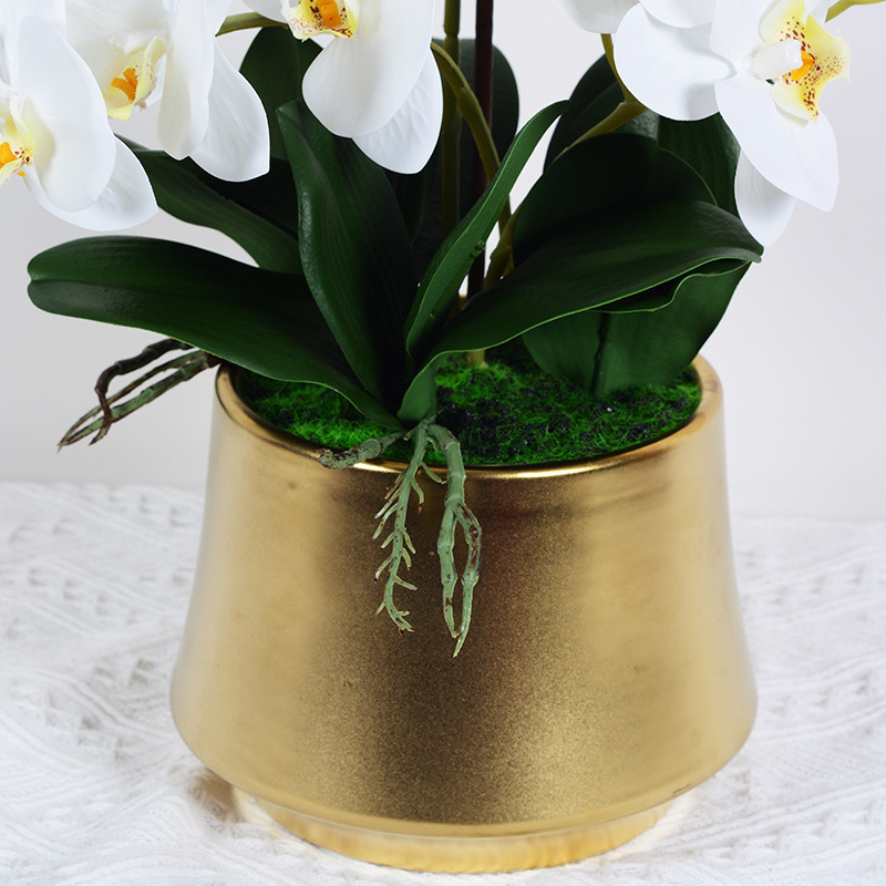 Real Touch Orchid Arrangement Fake Faux Artificial Red Phalaenopsis Orchid Flower Plant Pot