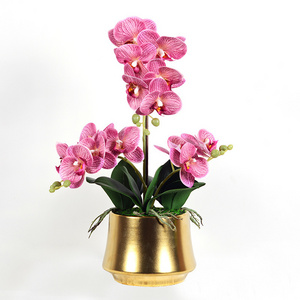 Real Touch Orchid Arrangement Fake Faux Artificial Red Phalaenopsis Orchid Flower Plant Pot