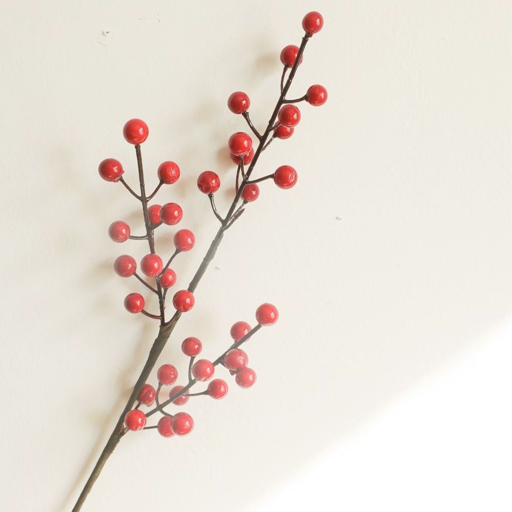 2024 Red Artificial Berry Stem  Christmas Holly Berry Branches fake plant for Floral Home DIY Crafts