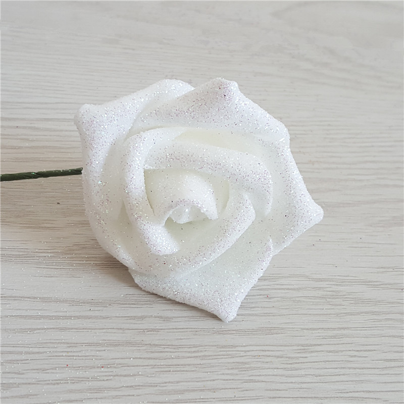 2024 hot sale Glitter PE Rose Flower Head Spraying gold powder Pe Foam Artificial Pink Rose Flower Heads Christmas Decoration