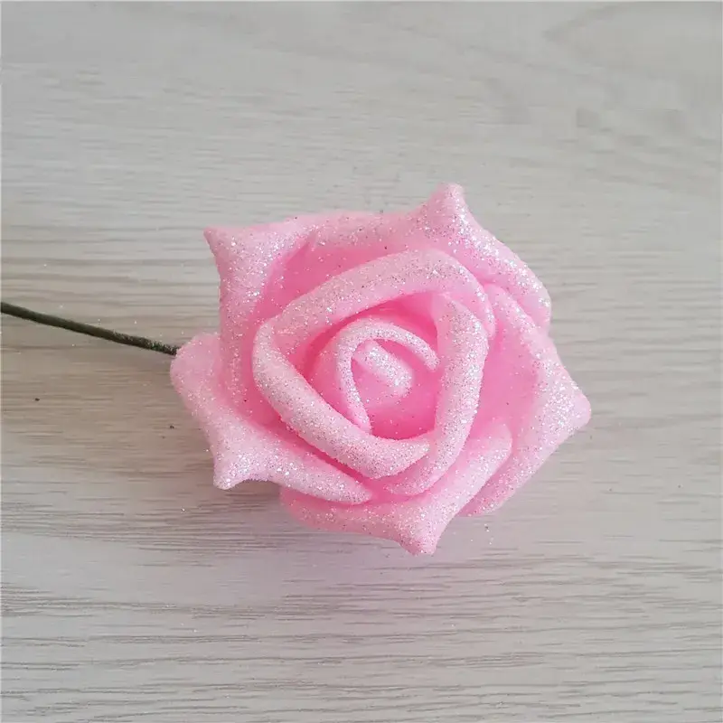 2023 hot sale glitter pe rose flower head spraying gold powder pe foam artificial pink rose flower heads christmas decoration