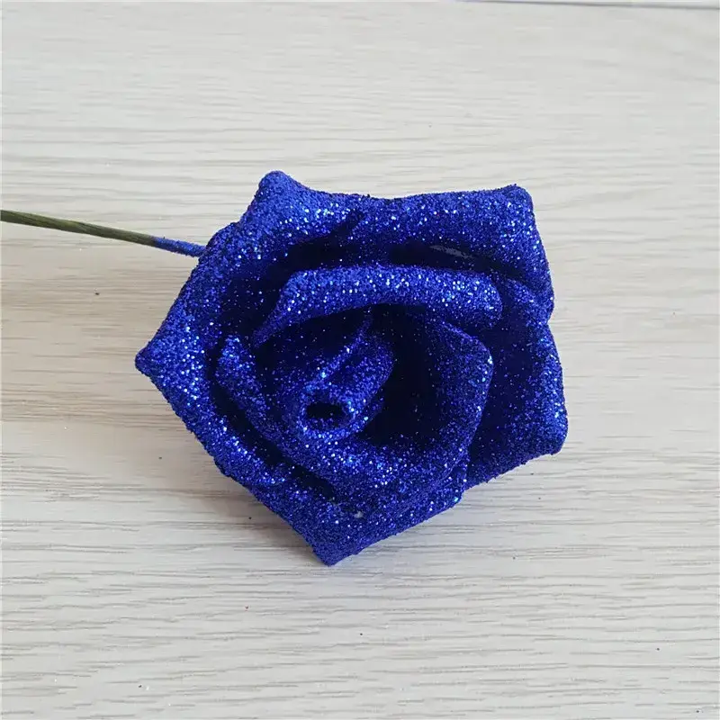 2023 hot sale glitter pe rose flower head spraying gold powder pe foam artificial pink rose flower heads christmas decoration