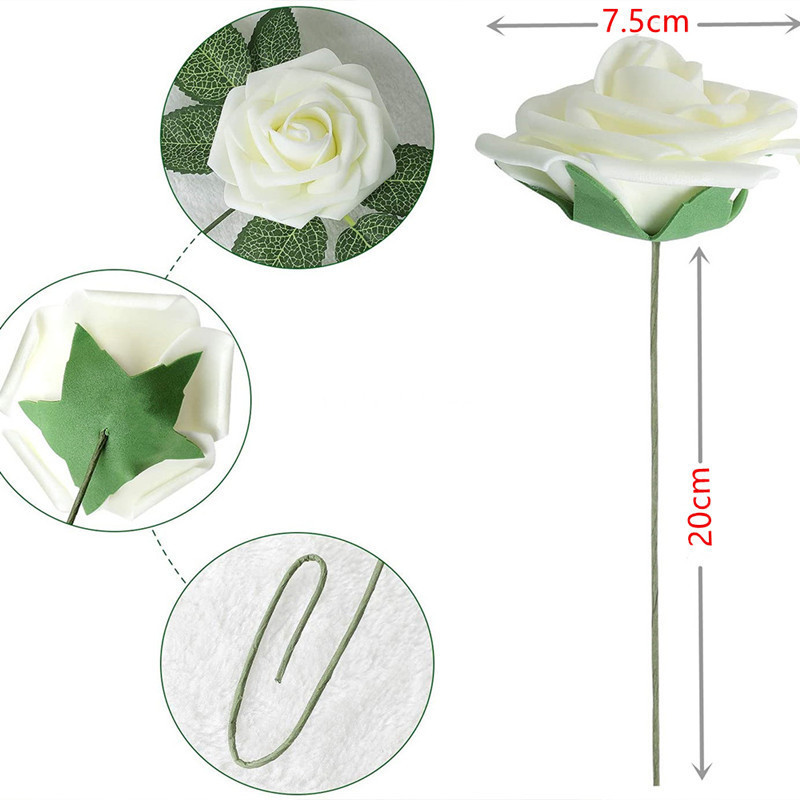 2024 25Pcs/Box  Artificial Foam Rose Flowers with Stem for Cake Decoration Foam Rose Bulk Wholesale 8cm