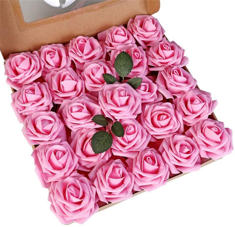 2024 25Pcs/Box  Artificial Foam Rose Flowers with Stem for Cake Decoration Foam Rose Bulk Wholesale 8cm