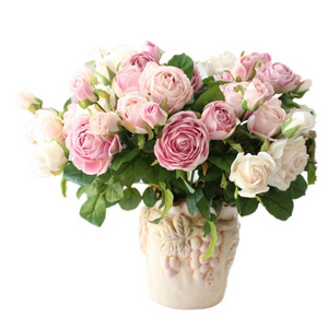 2024 Artificial Cheap Flower bouquet 3 Flowers Head Artificial Roses White Silk Fake Roses for valentine's day