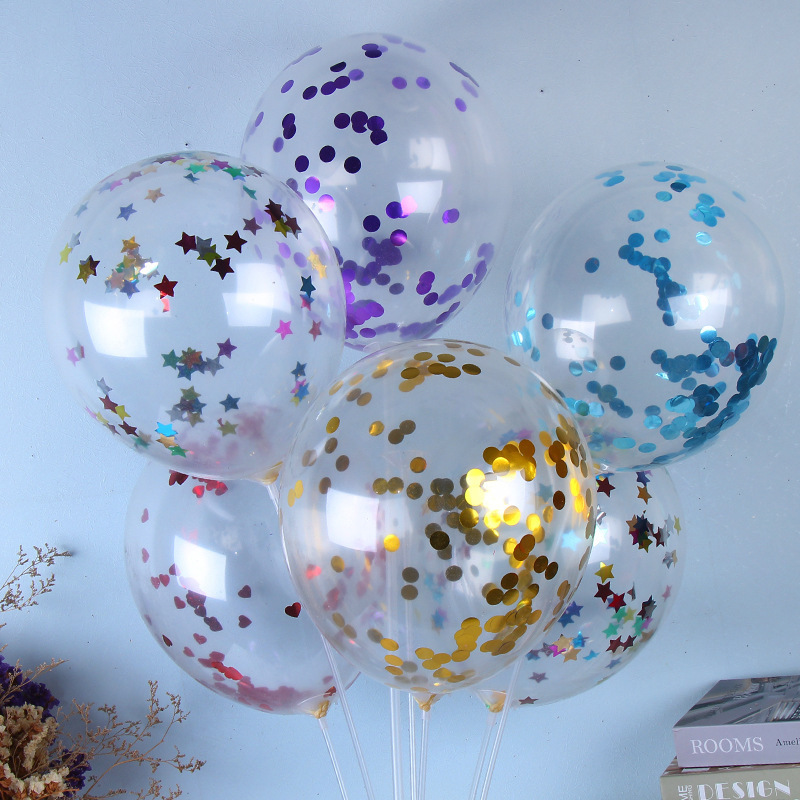 2024 12inch 2.8g Latex Transparent Ballon Metallic Golden Confetti Balloon with Red Blue and Silver confetti