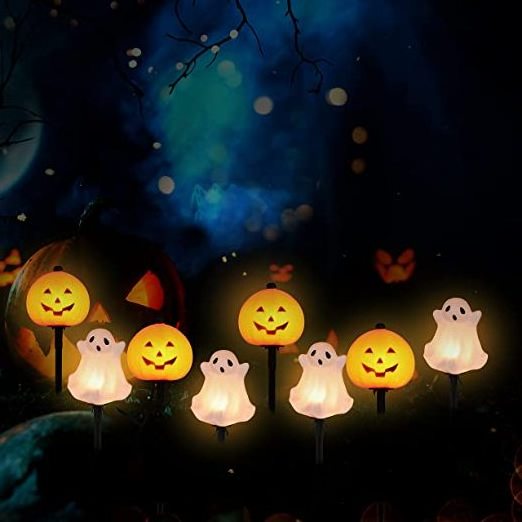 Halloween Pumpkin Stakes Lights for Outdoor Driveway Walkway Garden Lawn Decor String Lights