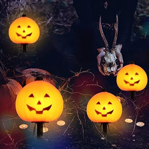 Halloween Pumpkin Stakes Lights for Outdoor Driveway Walkway Garden Lawn Decor String Lights