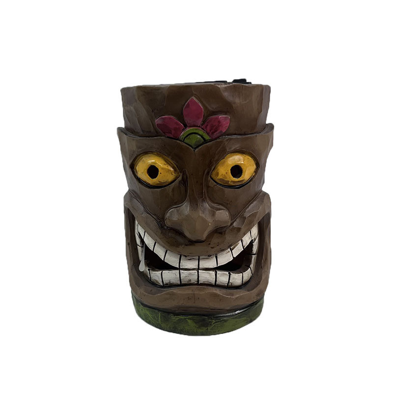 Resin Statues Home Tiki Head Solar Powered LED Outdoor Decor Garden Light