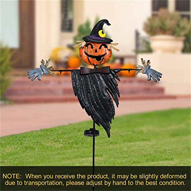 KuiSheng Craft Metal Yard Stake Solar Pumpkin Decoration Lighted Scarecrow Pumpkin Jack Stakes