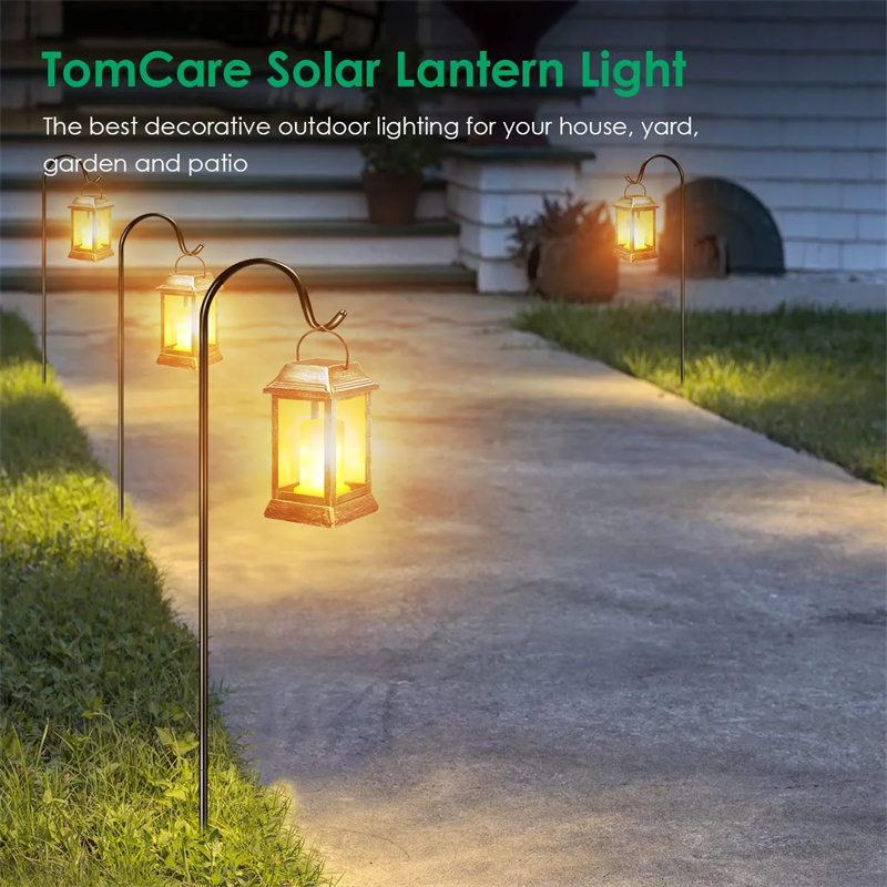 Solar Lights Metal Flickering Flame Solar Lantern Outdoor Hanging Lanterns Lighting Heavy Duty