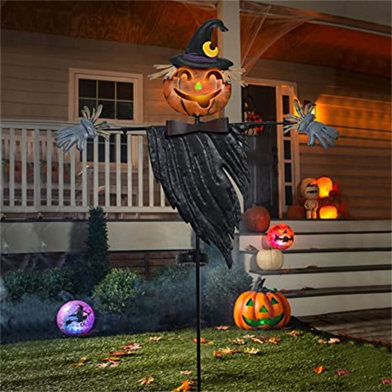 KuiSheng Craft Metal Yard Stake Solar Pumpkin Decoration Lighted Scarecrow Pumpkin Jack Stakes