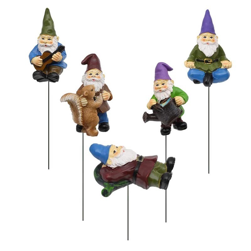 Garden Miniature Gnomes Set of 5PCS Happy Life Gift For Outdoor Fairy Garden Yard Lawn Decor