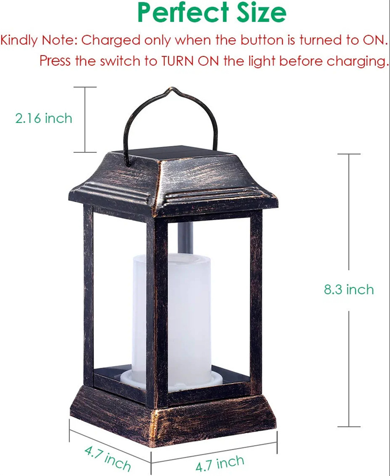 Solar Lights Metal Flickering Flame Solar Lantern Outdoor Hanging Lanterns Lighting Heavy Duty