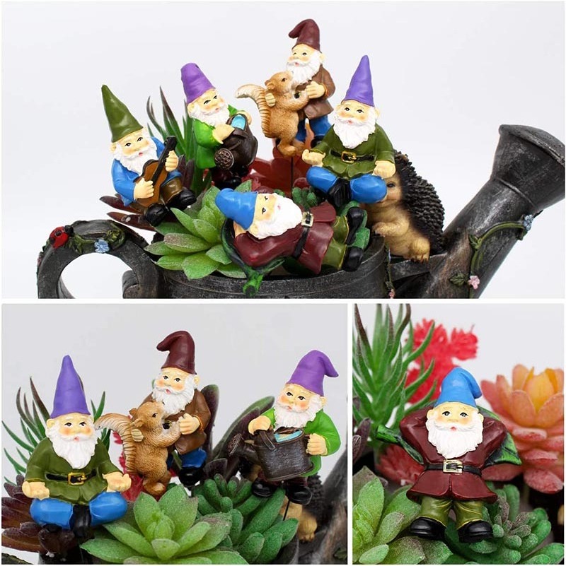 Garden Miniature Gnomes Set of 5PCS Happy Life Gift For Outdoor Fairy Garden Yard Lawn Decor