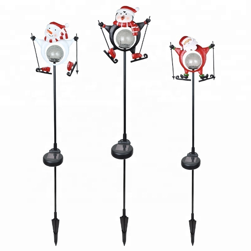 Solar Snowman Penguin Santa Christmas Metal Stake Lights Festive Gifts Outdoor Decoration