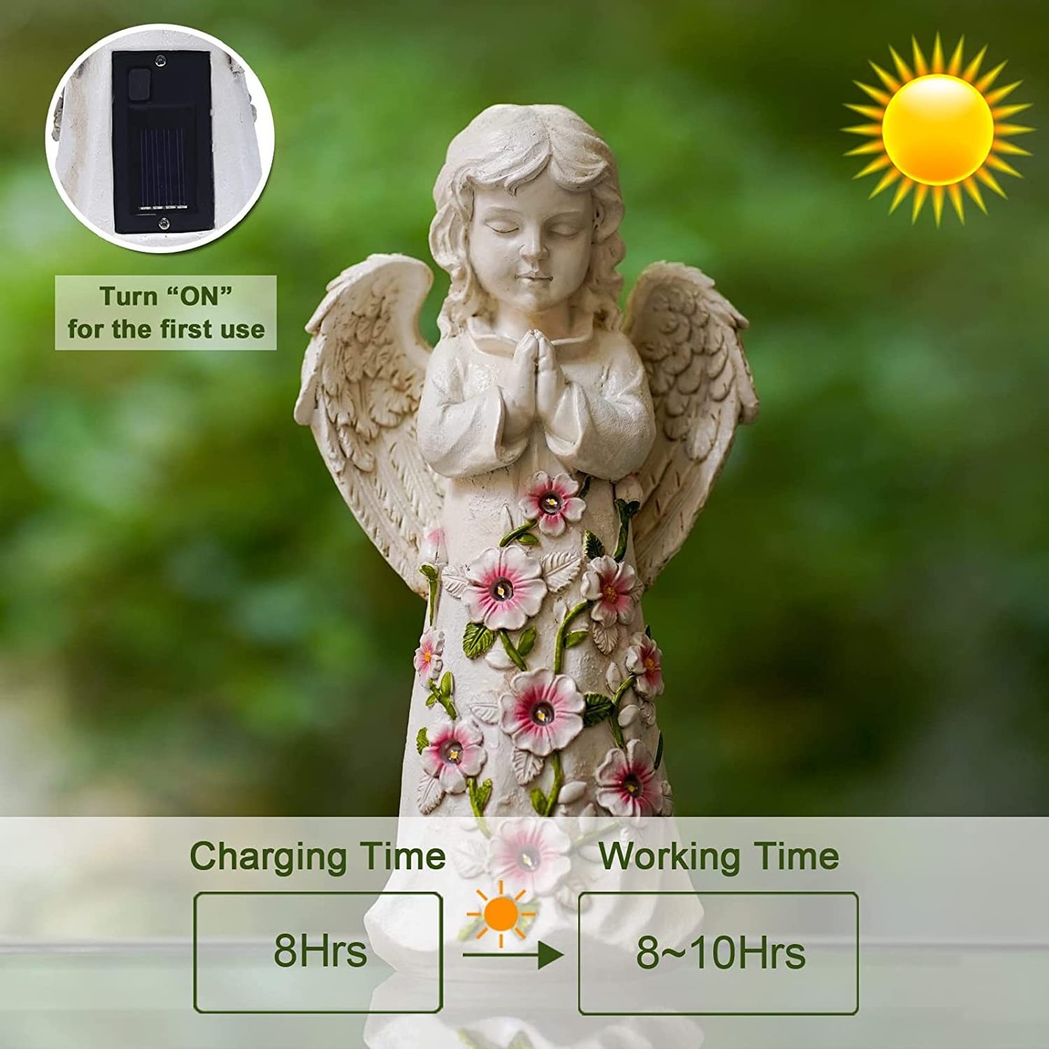 Angel Outdoor Decor Statues Solar Garden Figurines Gifts For Grave Garden Memorial Stones