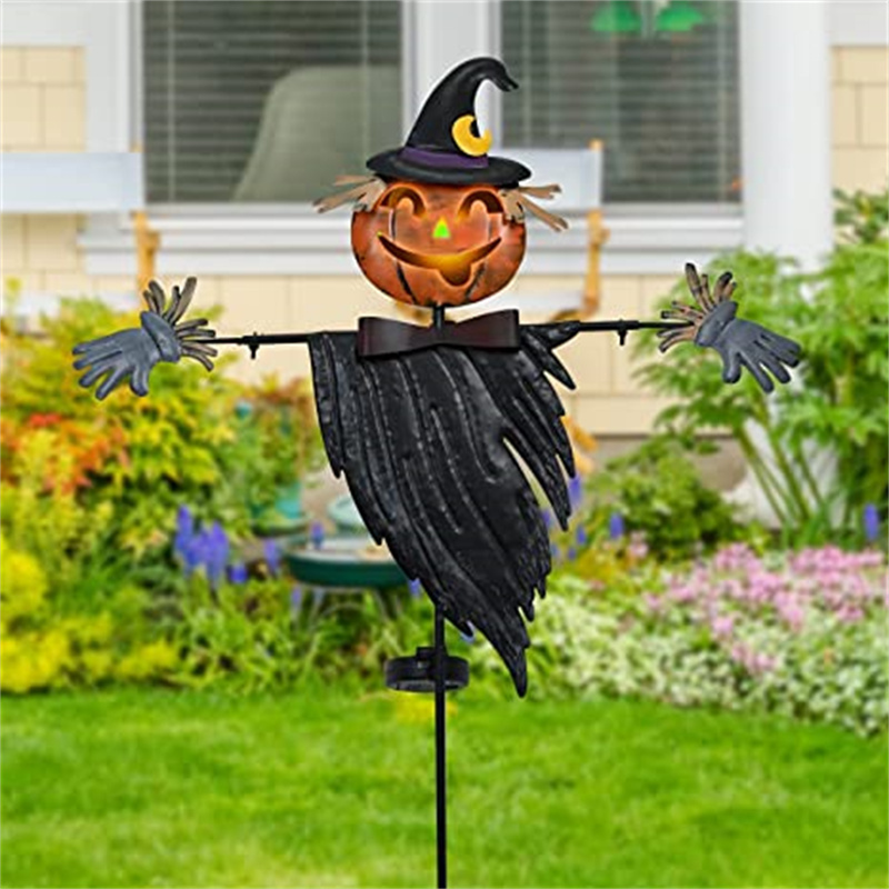 KuiSheng Craft Metal Yard Stake Solar Pumpkin Decoration Lighted Scarecrow Pumpkin Jack Stakes